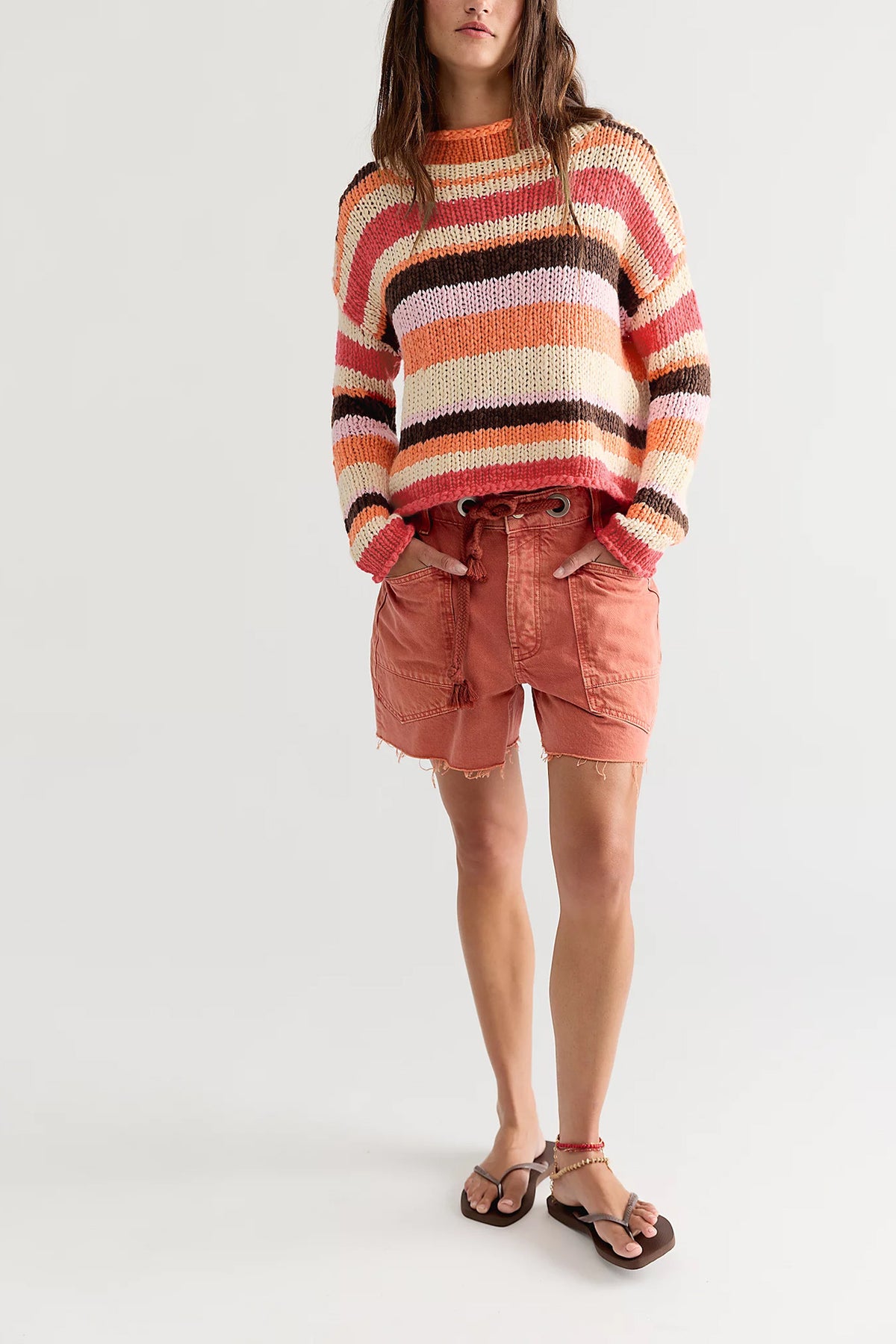 Women's Oversized Color Block Striped Chunky Knit Sweater