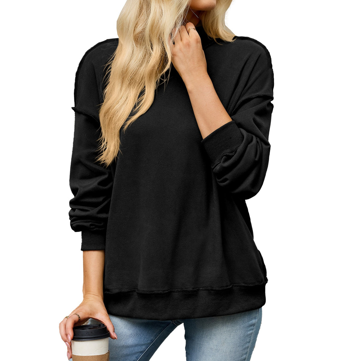 Women's Oversized Mock Neck Long Sleeve Tunic Sweatshirt