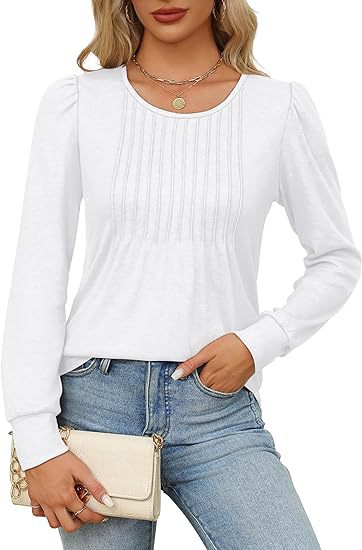 Solid Cotton Top Casual Pleated Puff Sleeve