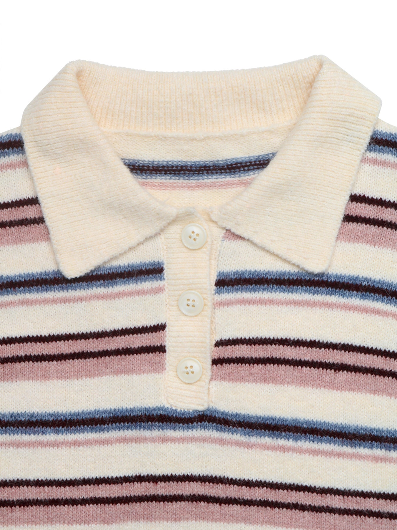Striped Polo Neck Knit Sweater Relaxed Casual Pullover