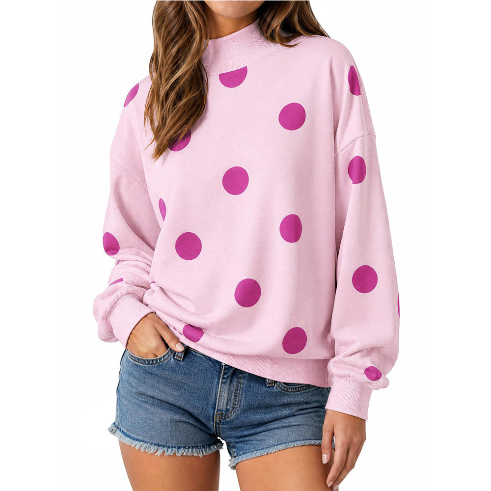 Women’s Oversized Polka Dot Crew Neck Sweatshirt Casual Drop Shoulder Pullover