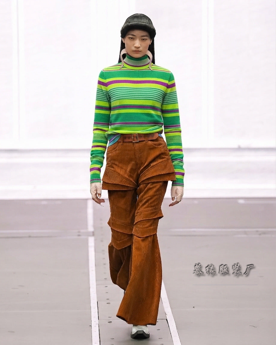 Women's Color Block Striped Turtleneck Knit Sweater