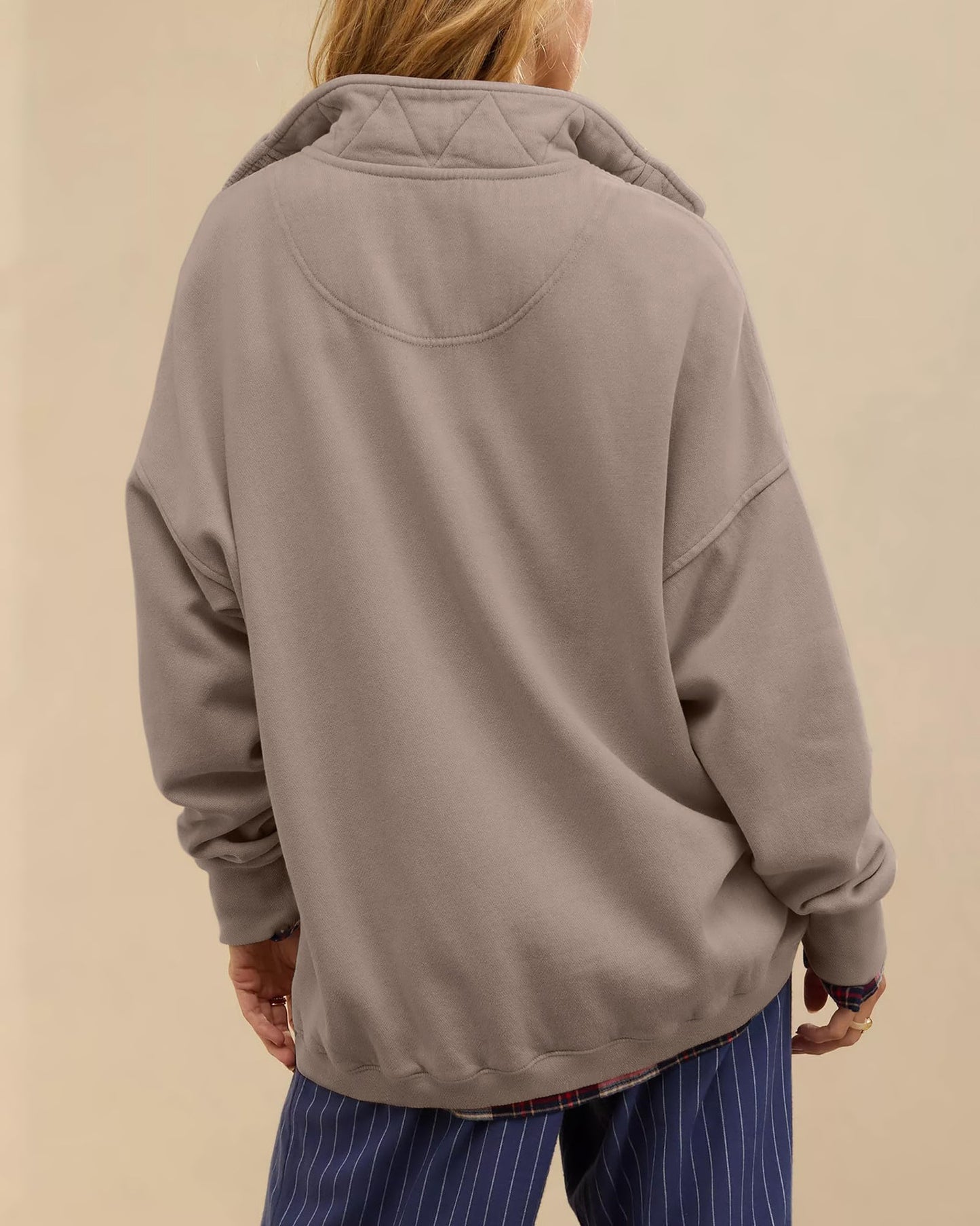 Solid Fleece Sweatshirt Casual Oversized Snap Collar