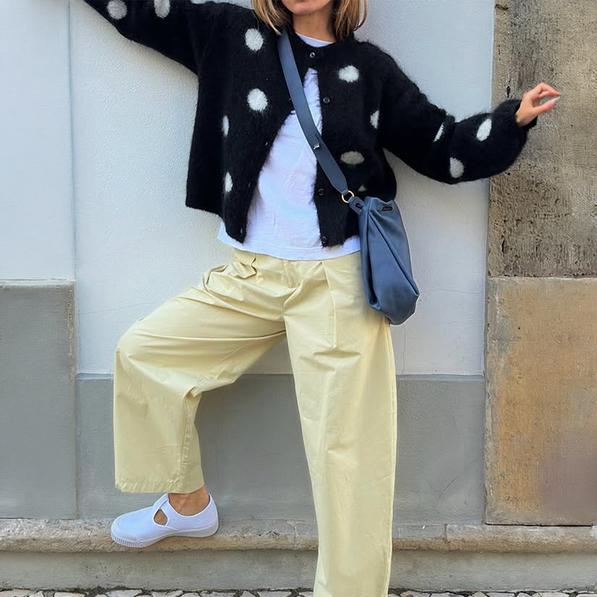 Women's Fuzzy Polka Dot Oversized Button Front Cardigan