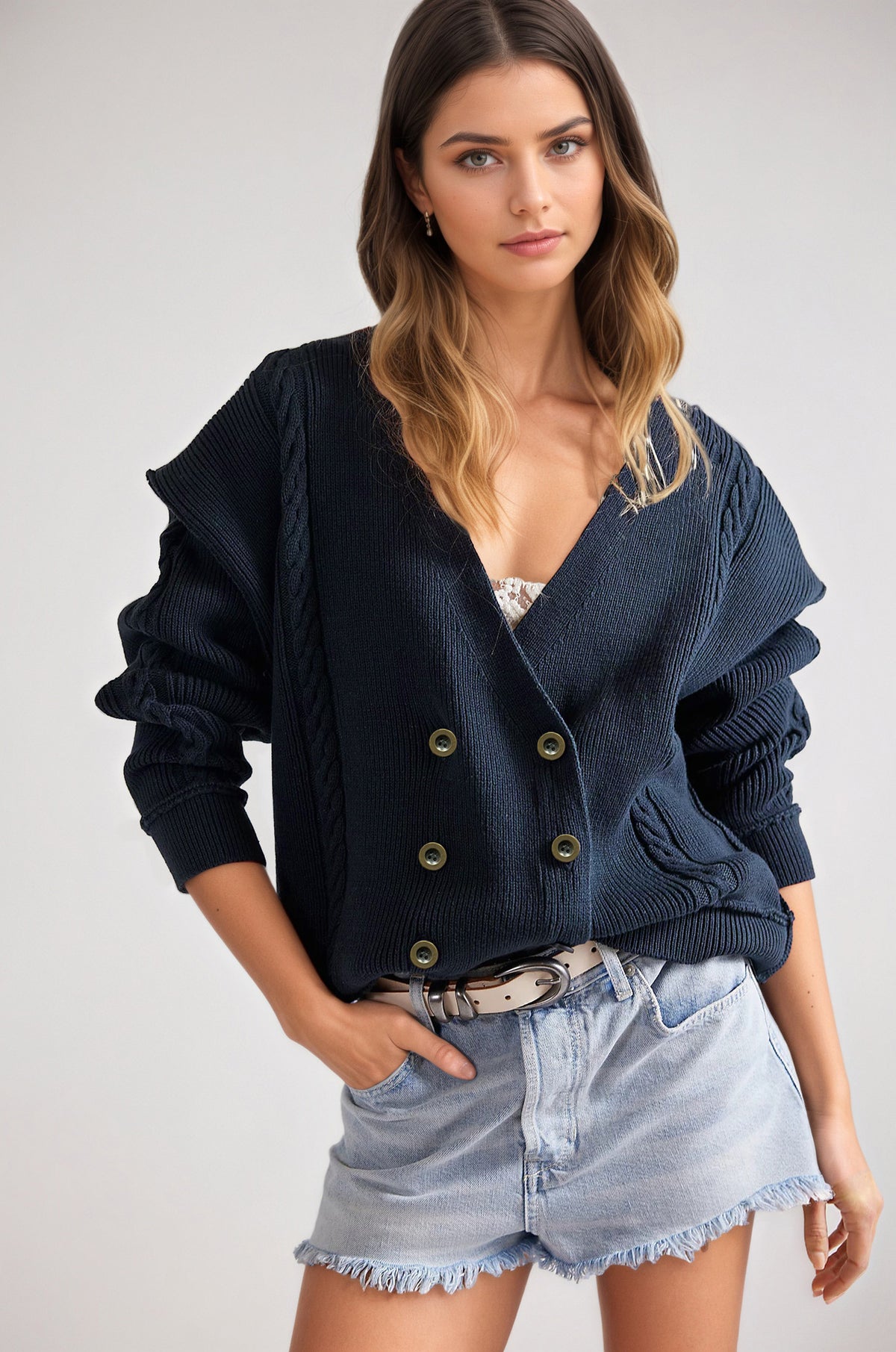 Women's Oversized V-Neck Chunky Knit Cardigan Sweater