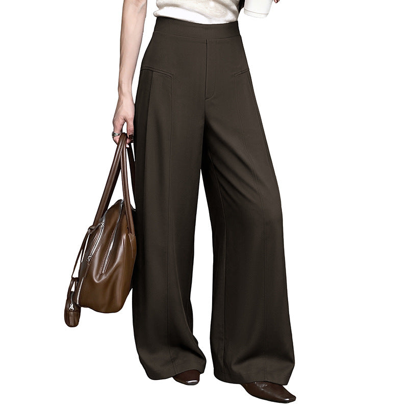 Women's High Waist Wide Leg Draped Pants Coffee Brown