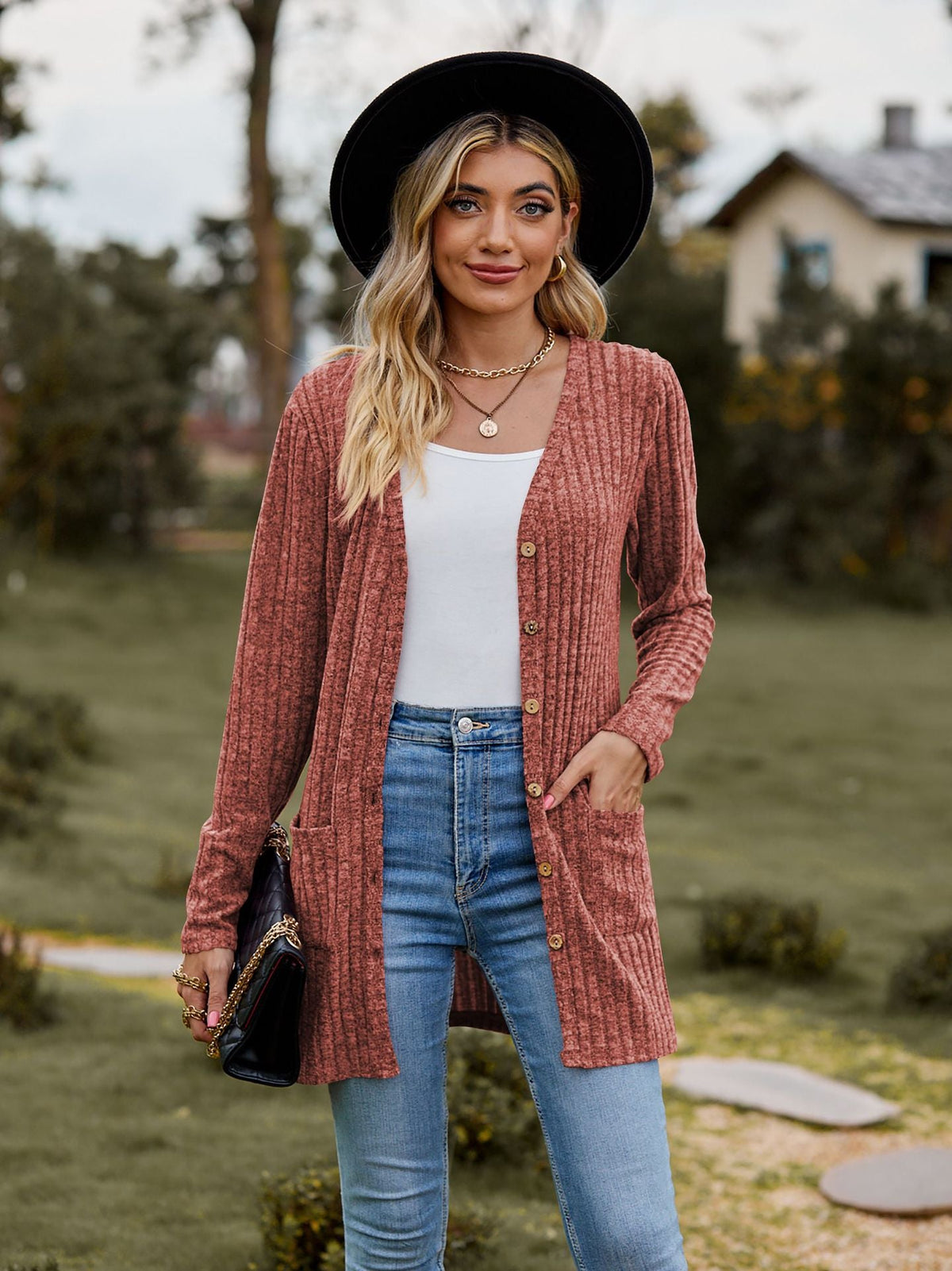 Ribbed Knit Longline Cardigan Button Front