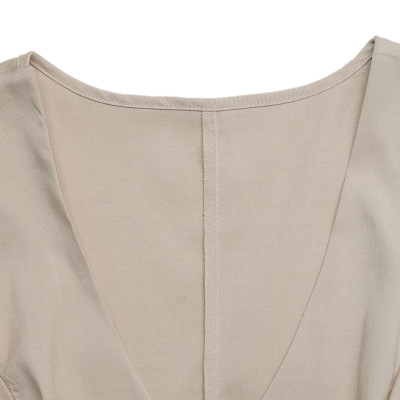 Solid Textured Set Casual Tie Front Vest Shorts