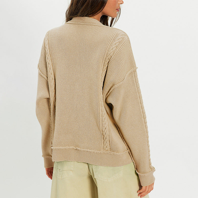 Women's Oversized V-Neck Chunky Knit Cardigan Sweater