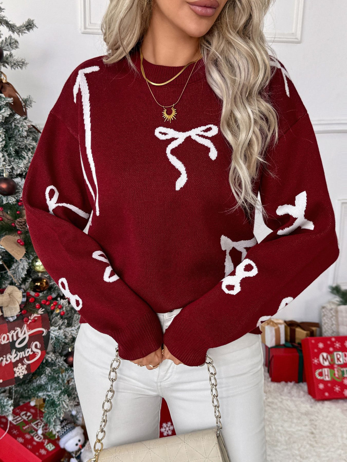 Coquette Bow Sweater Oversized Crewneck Christmas Knit