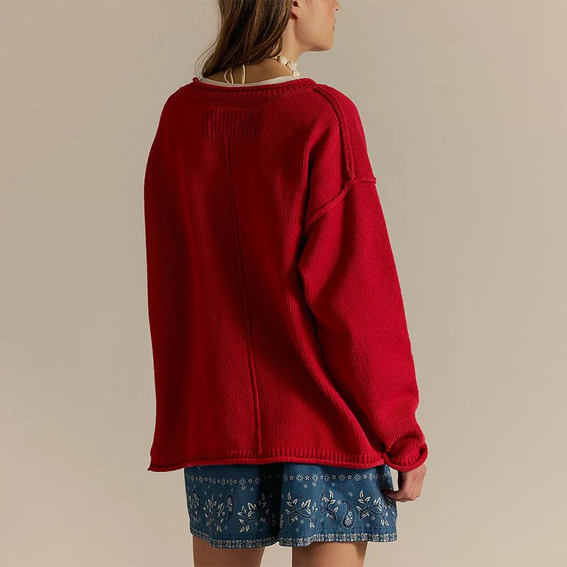 Oversized Crewneck Knit Sweater | Solid Color Pullover