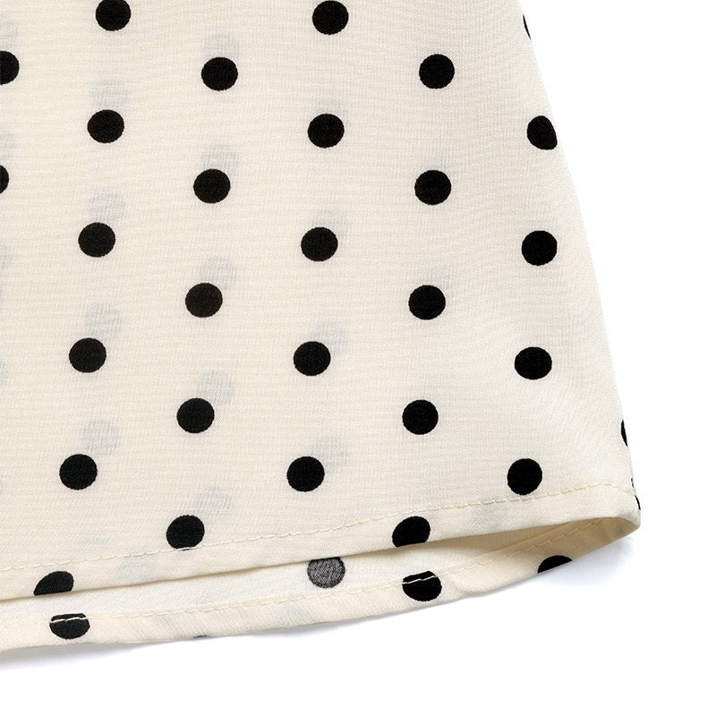 Polka Dot Bow Tie Neck Dress Long Sleeve Vintage Midi