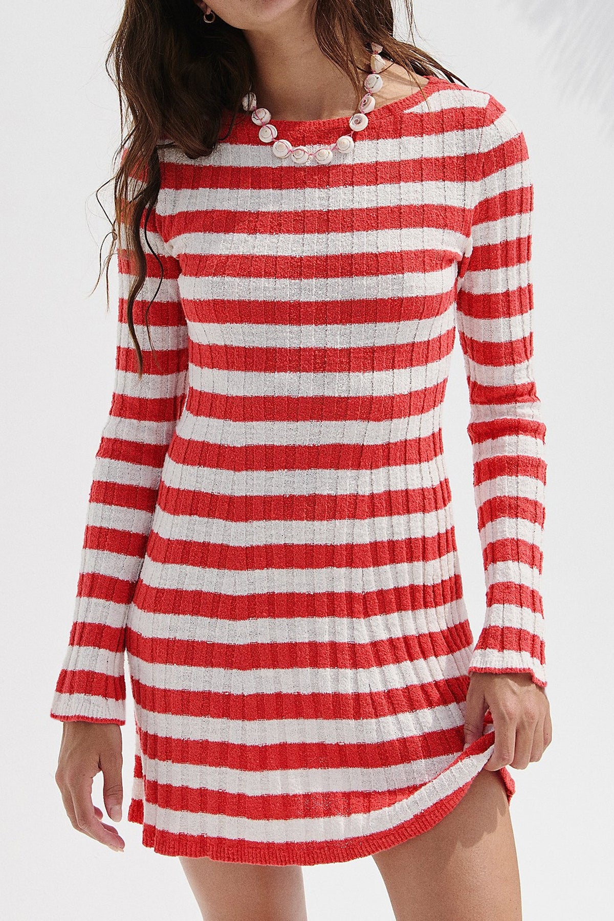 Striped Sweater Dress Long Sleeve Crew Neck Mini