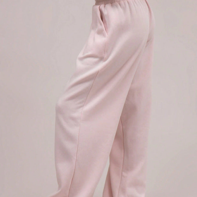 Pink Hooded Sweatshirt Wide Leg Pants Set