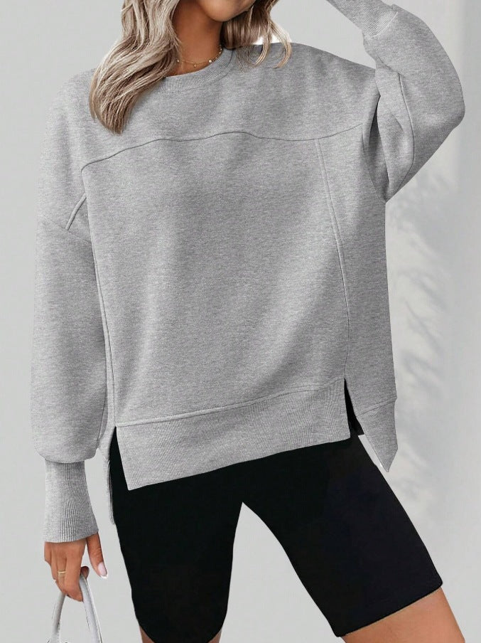 Solid Sweatshirt Casual Oversized Side Slit Pullover