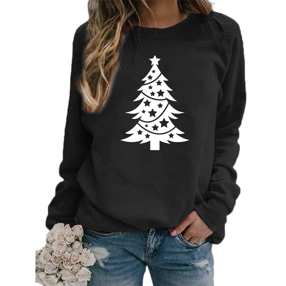 Womens Christmas Tree Graphic Sweatshirt Oversized Crewneck