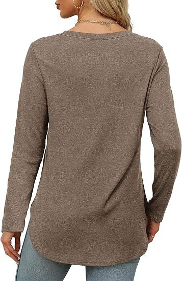 Women's Casual Long Sleeve Tunic Top Round Neck Side Slit
