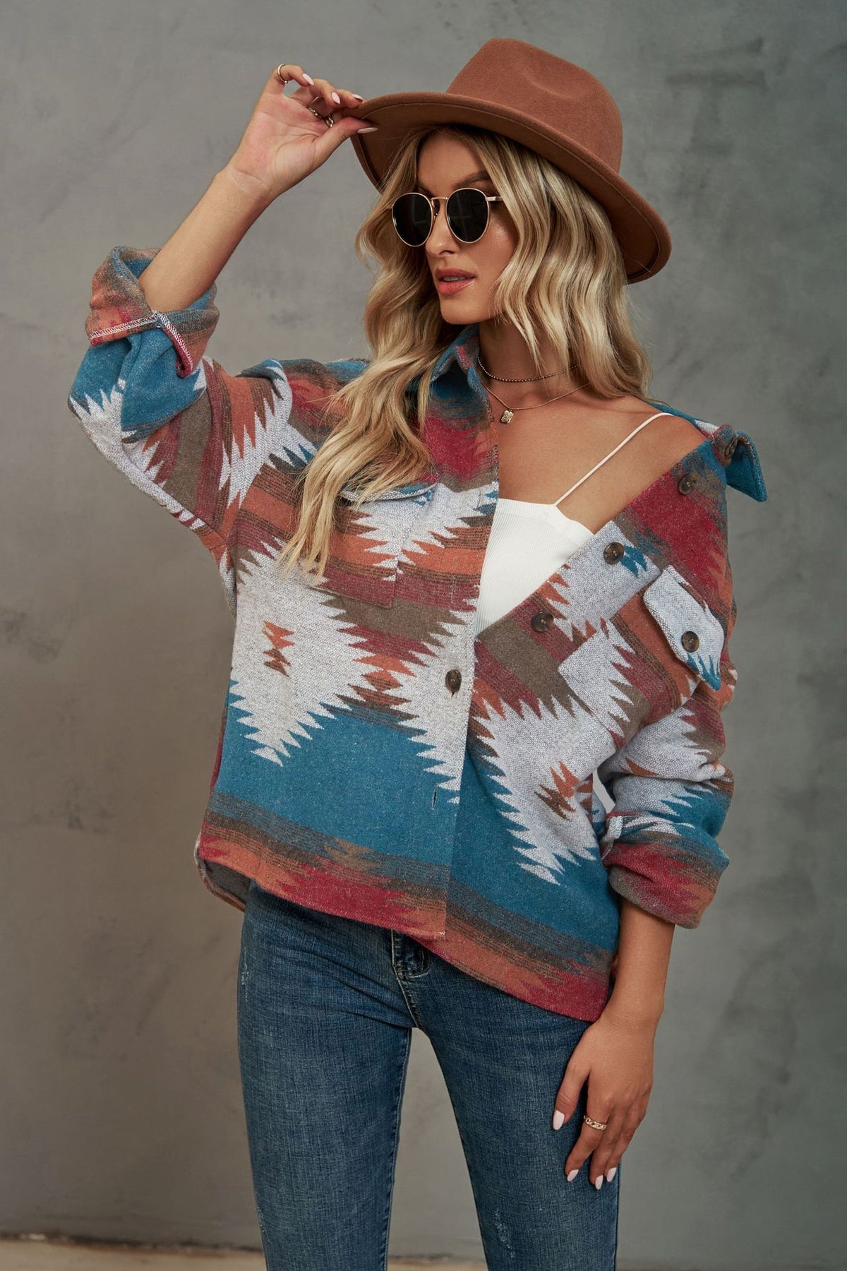 Women's Aztec Cropped Shacket Oversized