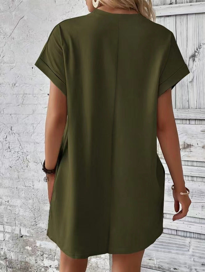 Oversized Crew Neck Casual T Shirt Dress With Pockets