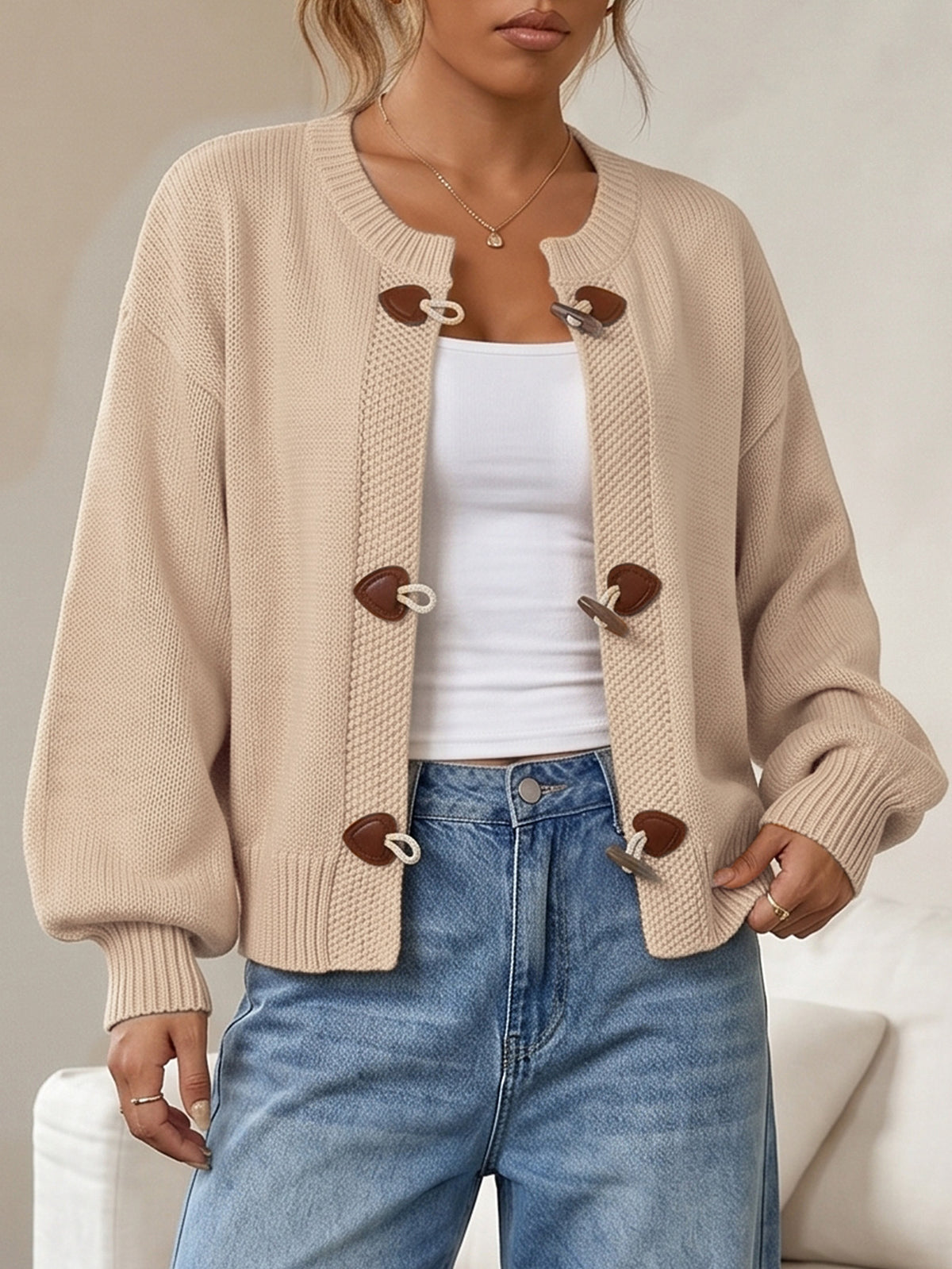 Women's Toggle Button Chunky Knit Cardigan Sweater