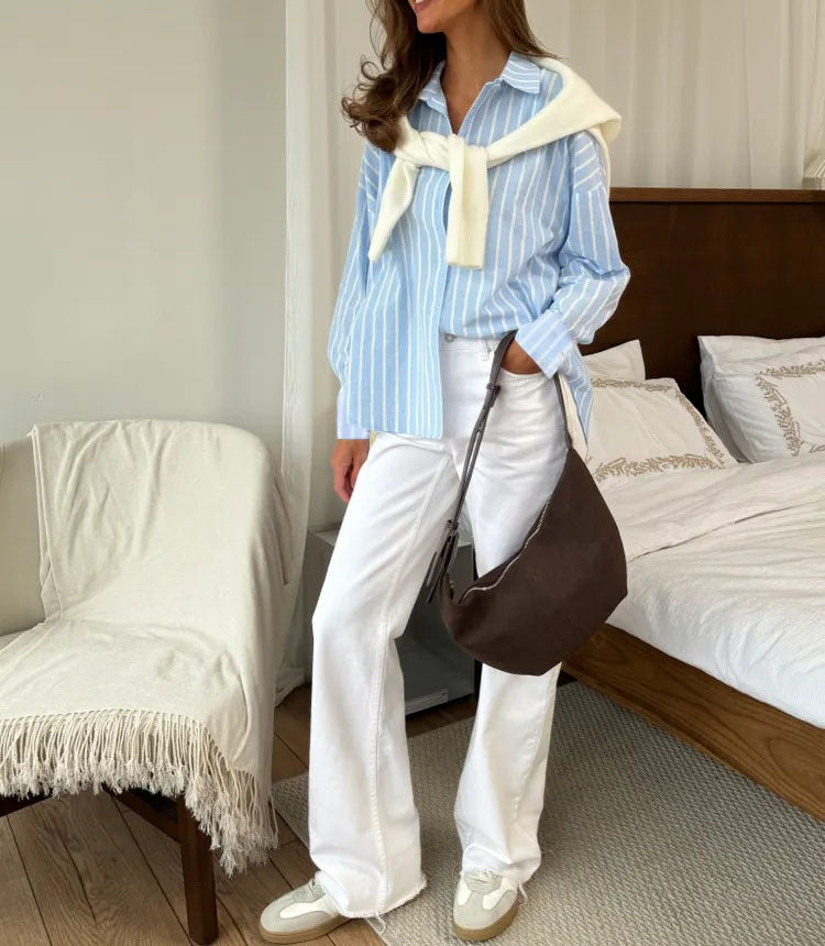 Women’s Striped Button Down Shirt Oversized Casual Blouse