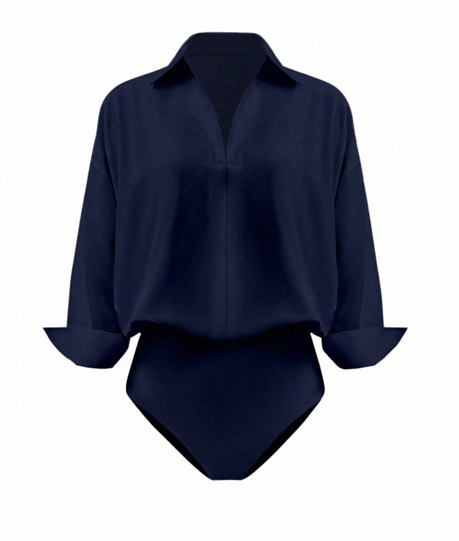 Solid Blouse Oversized Business Casual Collared Tunic