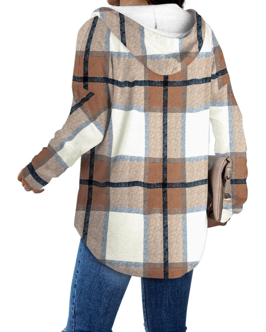 Women's Plaid V-Neck Fleece Hoodie Pullover