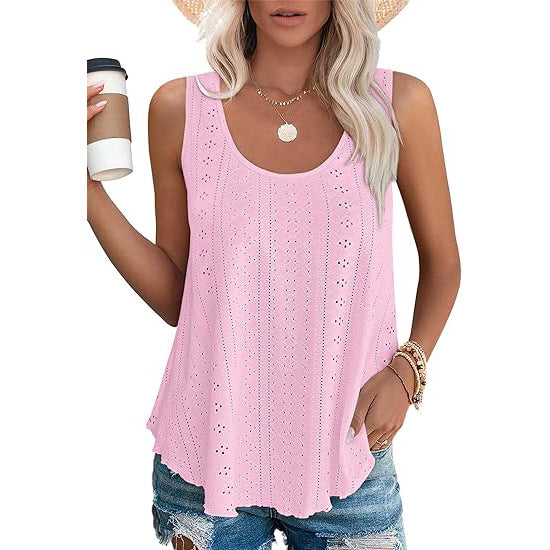 Women's Summer Loose Fit Round Neck Sleeveless Vest Top