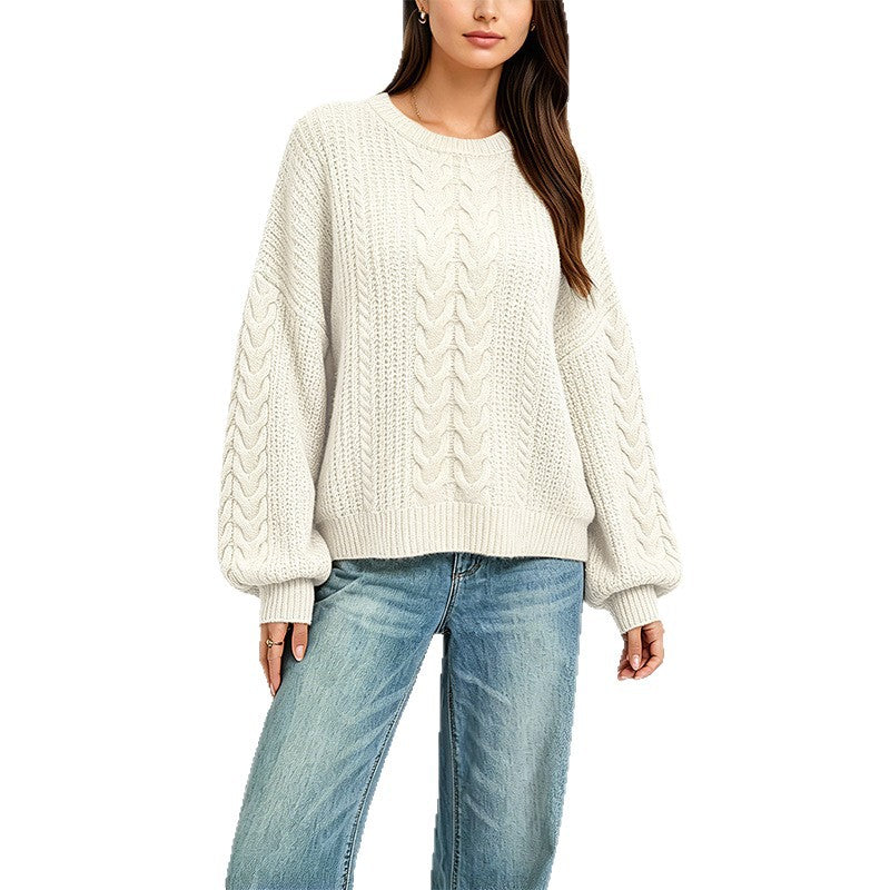 Women's Oversized Chunky Cable Knit Crew Neck Sweater