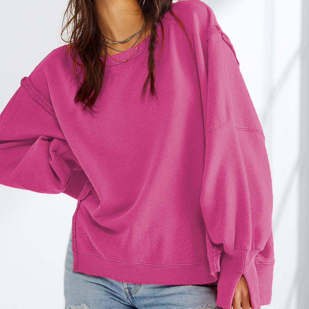 Oversized Crew Neck Long Sleeve Casual Knit Sweatshirt Top