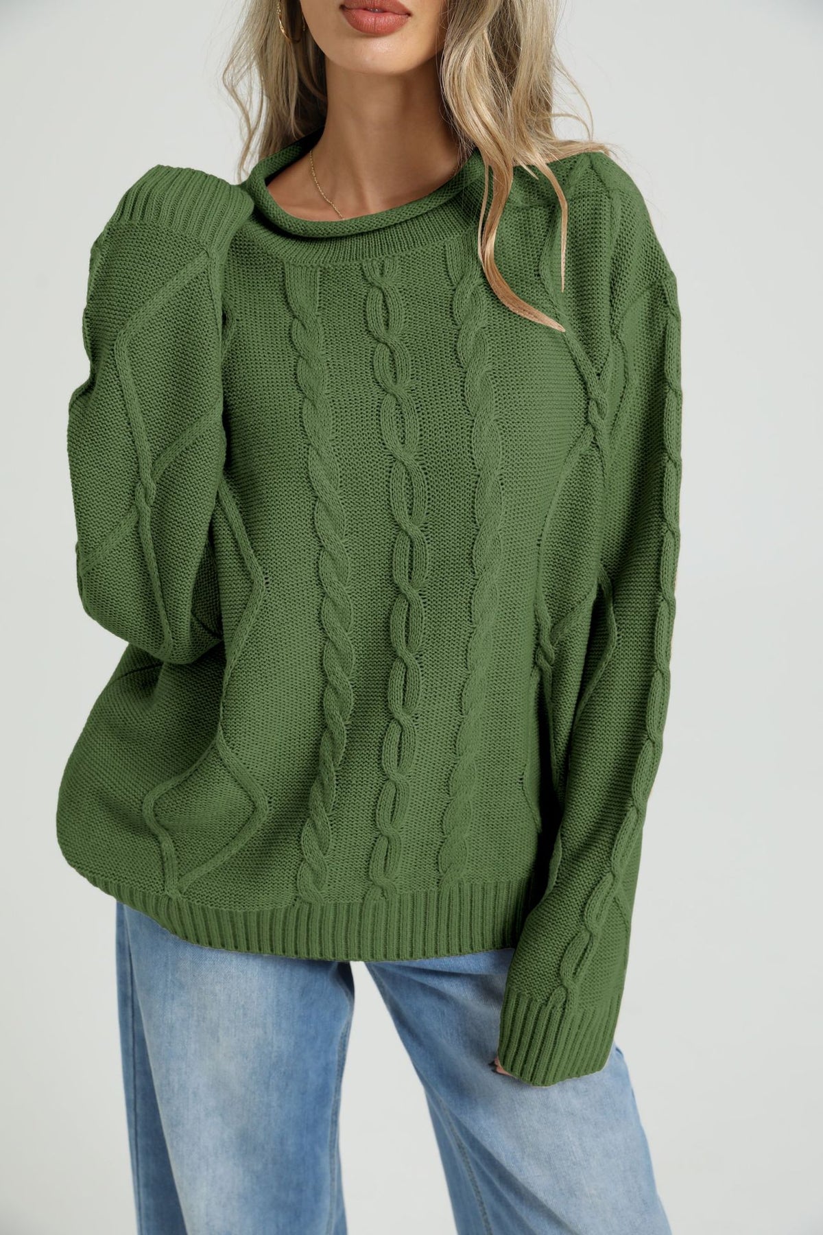 Women's Oversized Cable Knit Crewneck Sweater