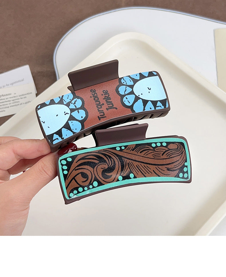 Western Cowgirl Hair Claw Clip, Retro Graphic Print