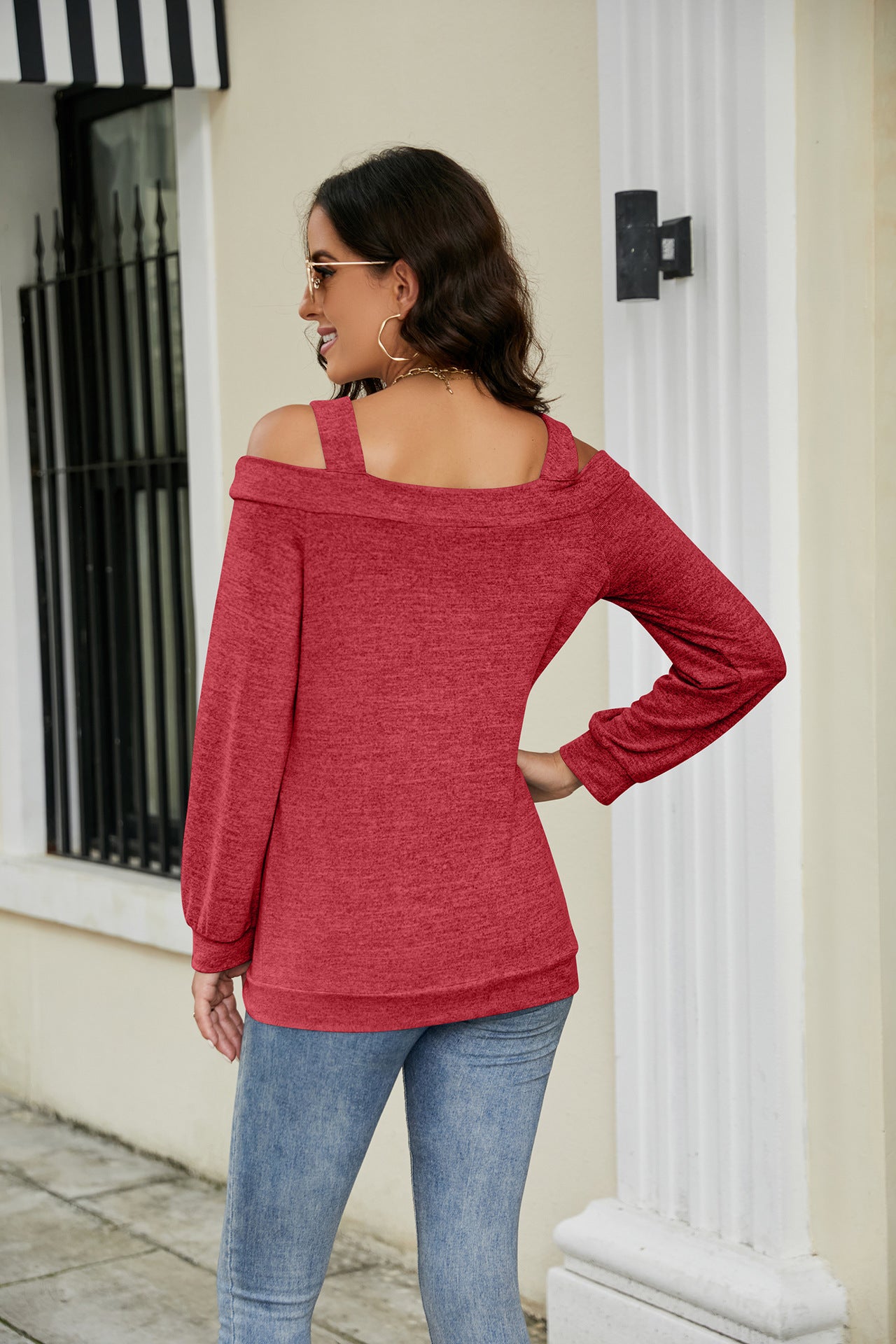 Women's Cold Shoulder Cutout Long Sleeve Loose Top