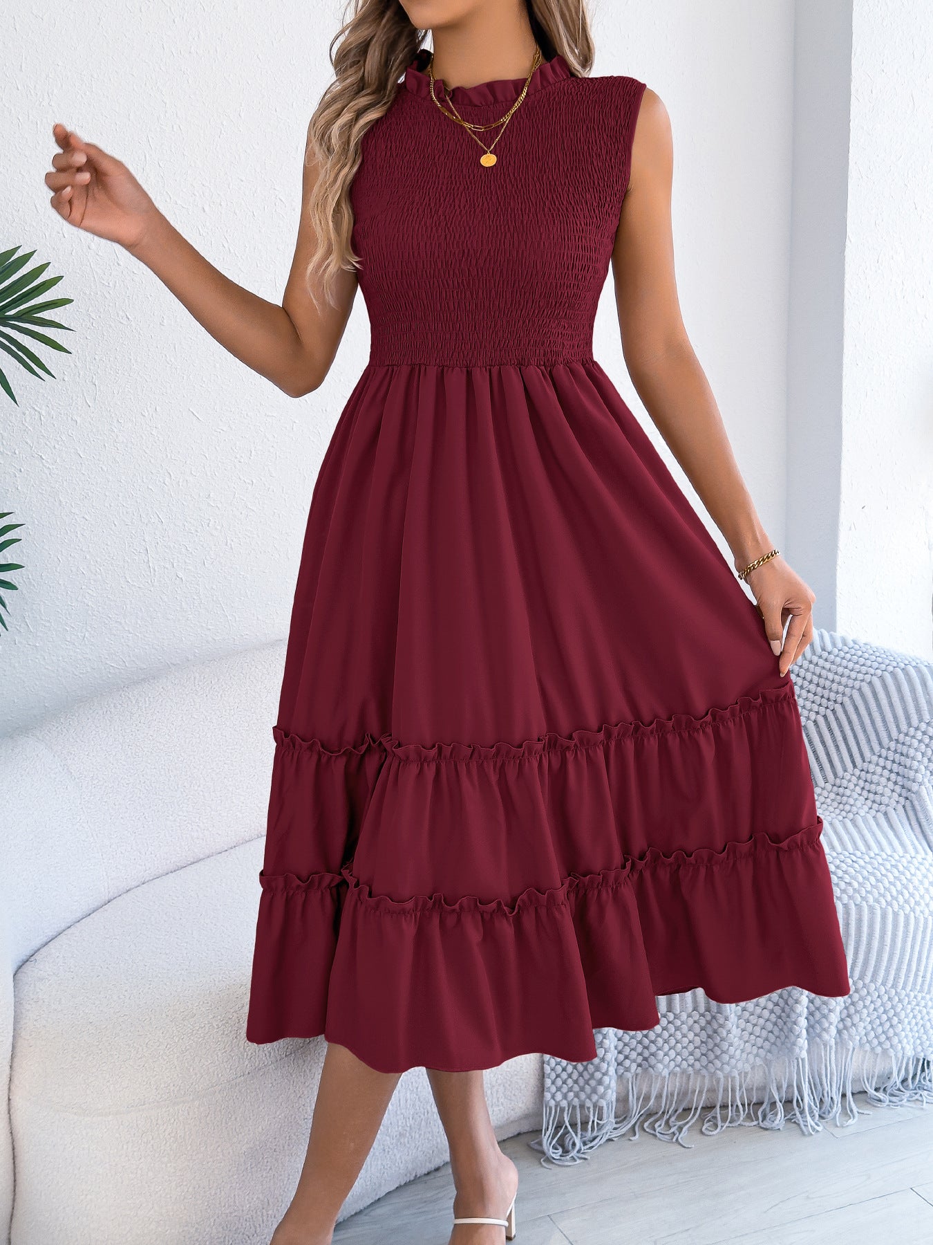 Light Blue Smocked Sleeveless Ruffle Tiered Maxi Dress