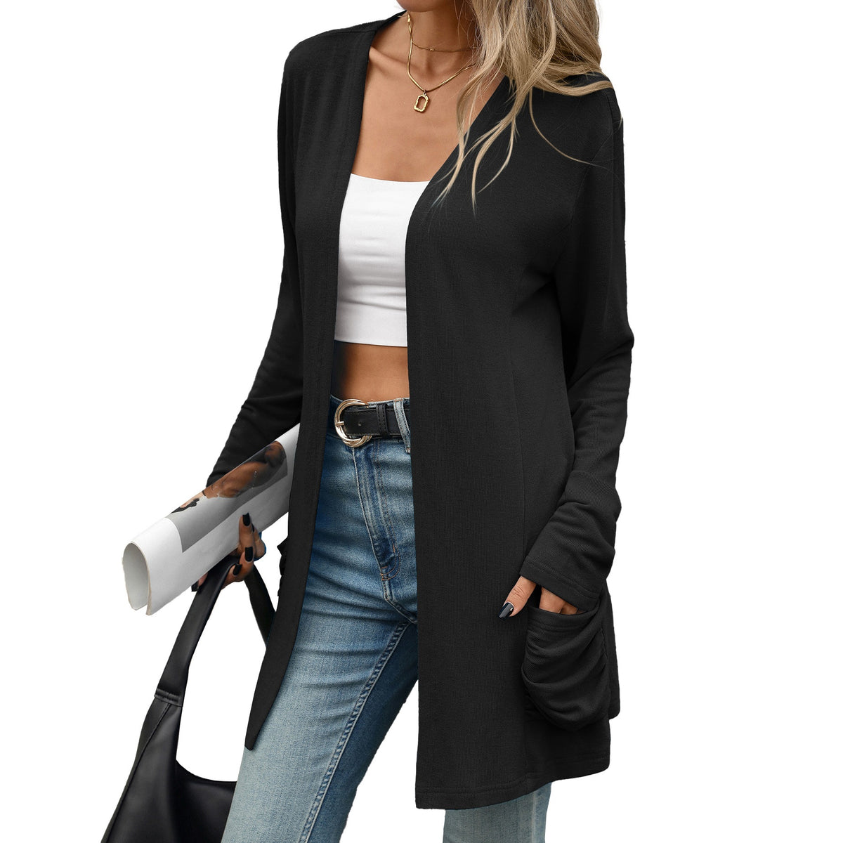 Women's Open Front Cardigan Long Sleeve with Pockets