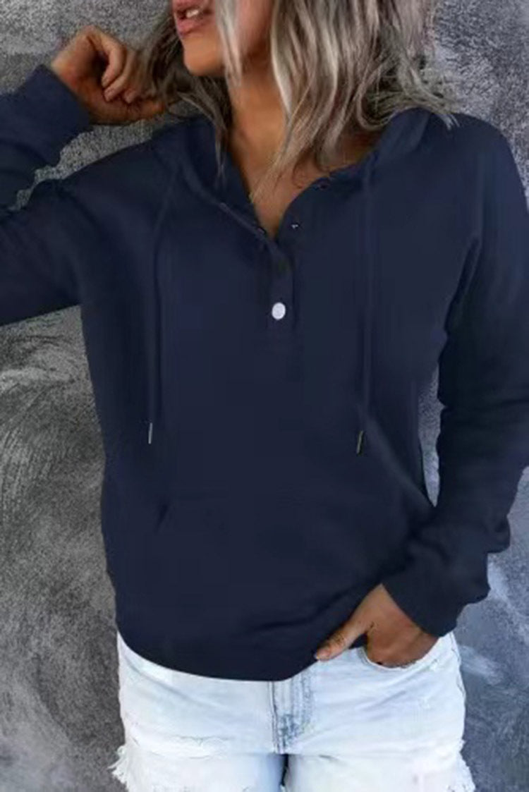 Women's Oversized Henley Hoodie Drawstring Pocket Pullover