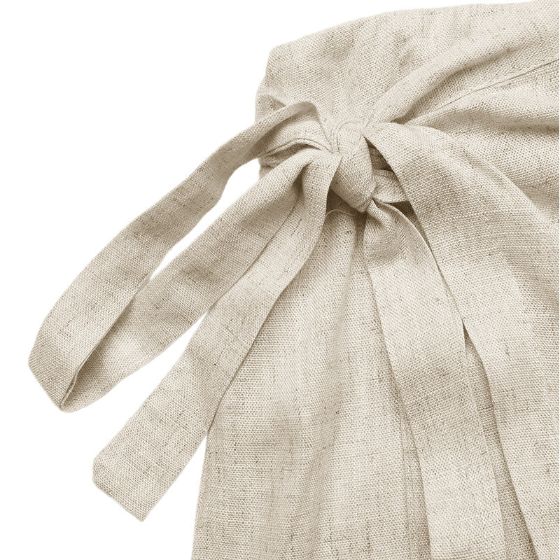 Solid Linen Skirt Boho Tie Waist Wrap Mini