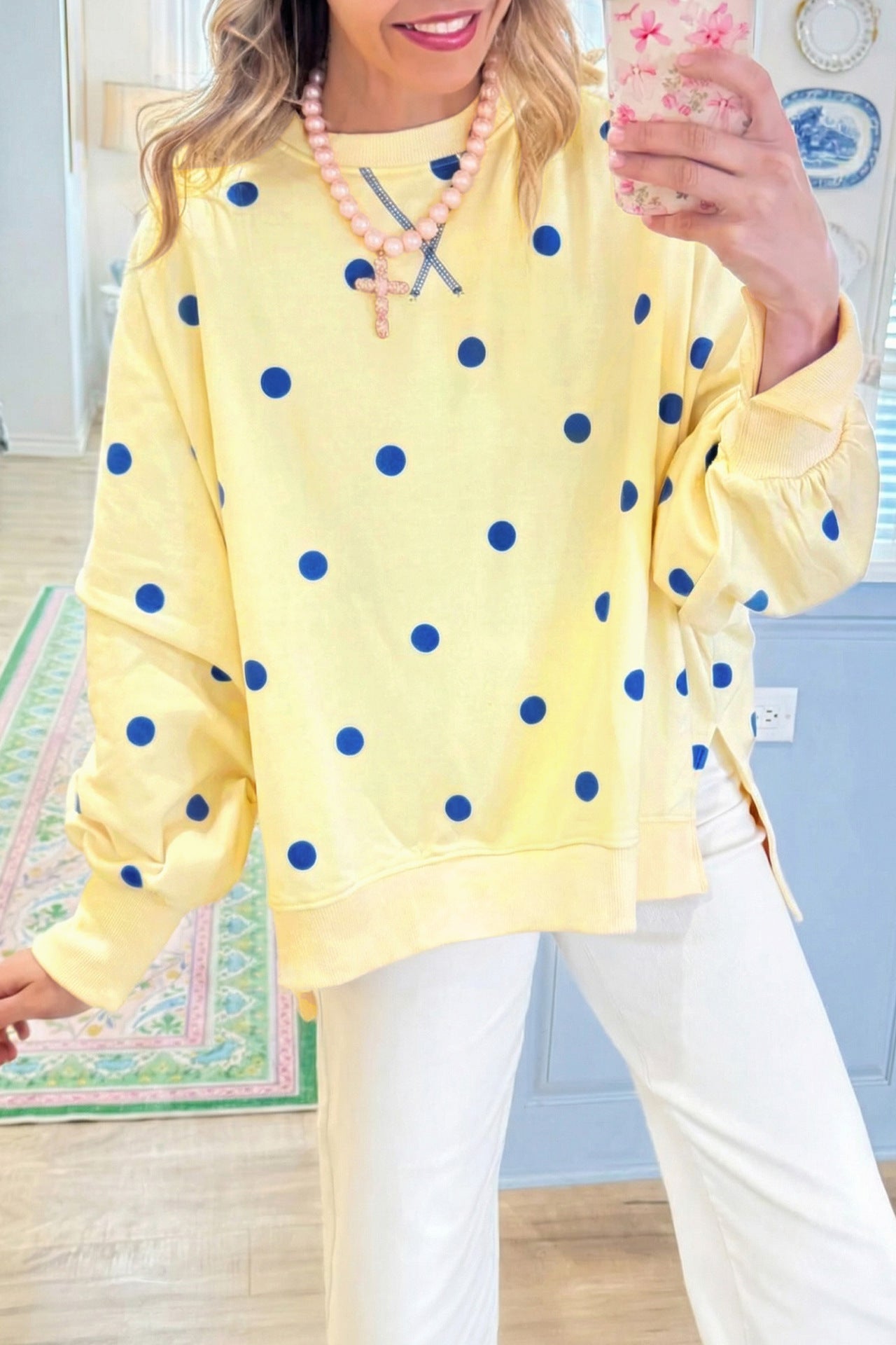 Custom Polka Dot Oversized Sweatshirt Womens Casual Pullover