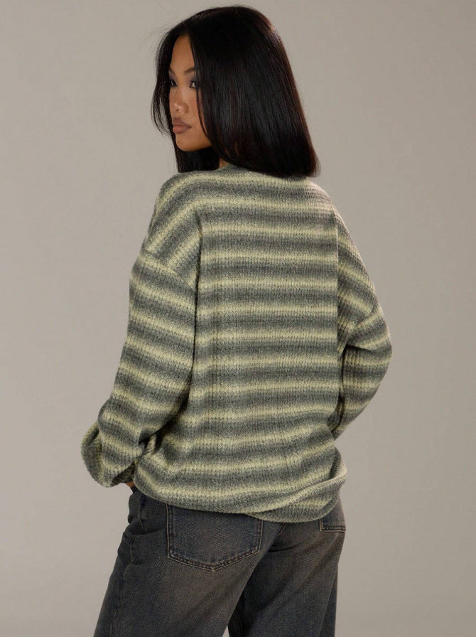 Striped Brushed Sweater Boutique Oversized Drop Shoulder Pullover