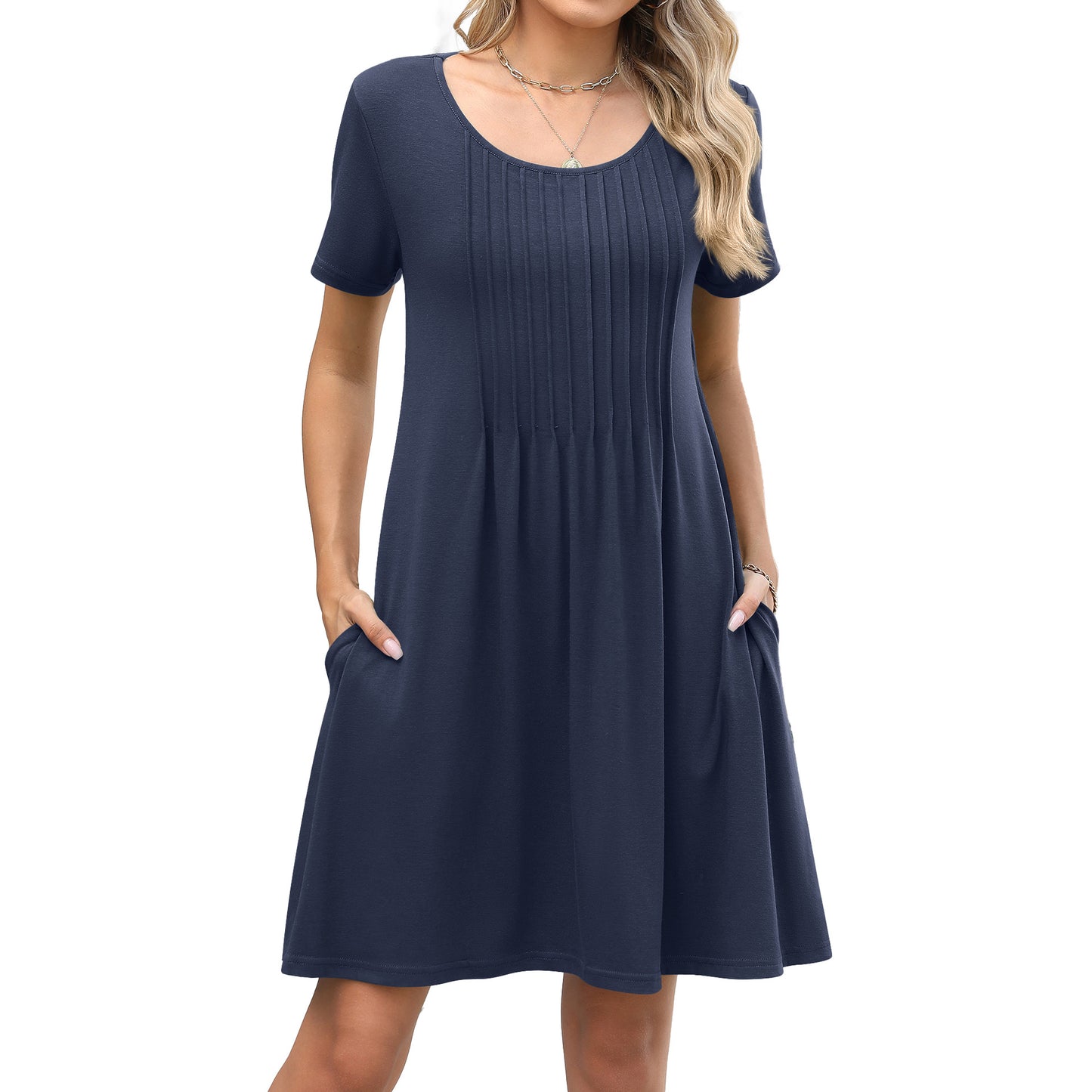 Soft Cotton Lounge Dress with Pintuck Detail and Side Pockets