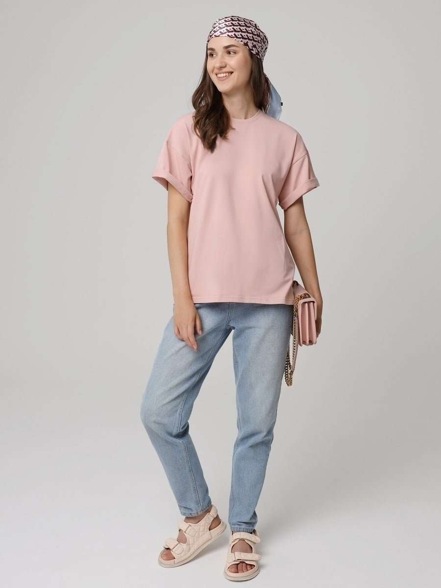 Solid Oversized T Shirt Loose Fit Crewneck Casual Tee