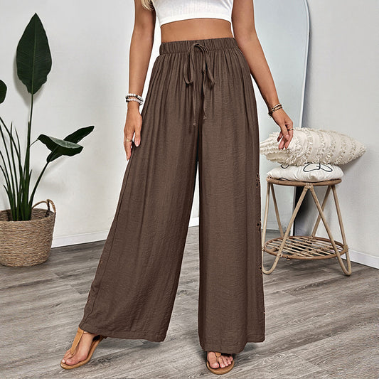 Casual Flowy Embroidered Wide Leg Pants for Women