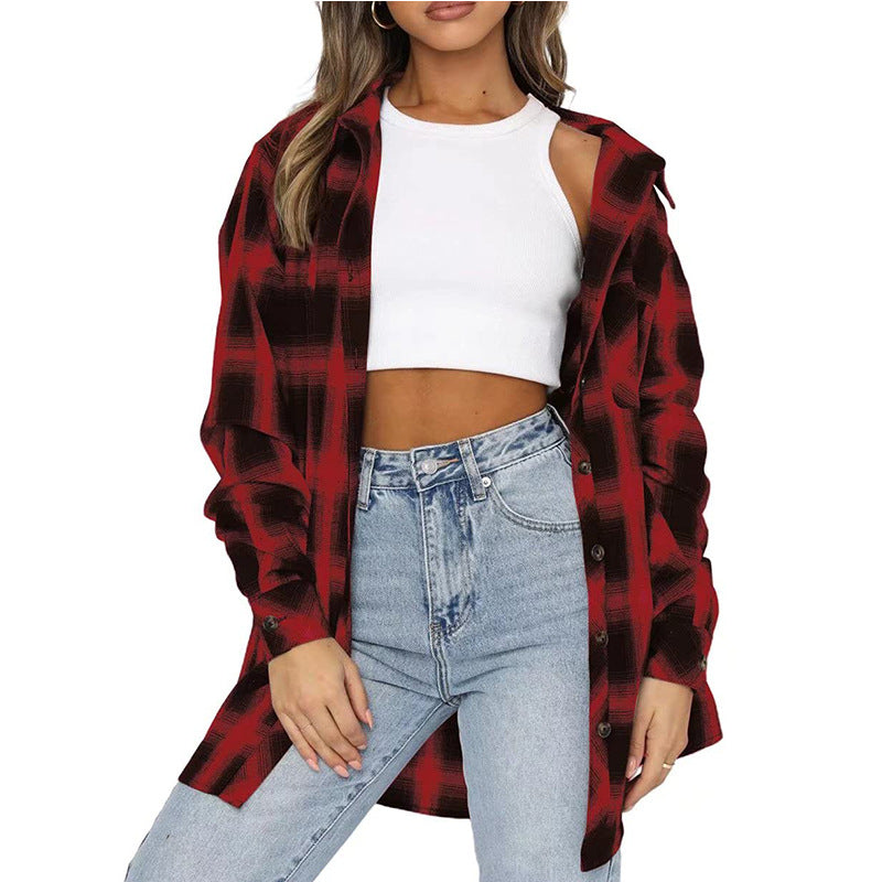Plaid Flannel Shirt Jacket Oversized Button Up Shacket
