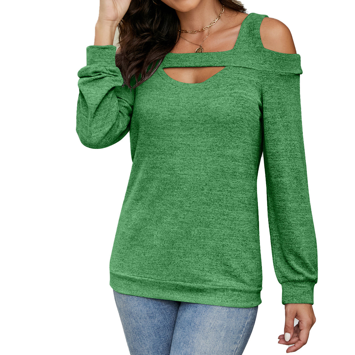 Women's Cold Shoulder Cutout Long Sleeve Loose Top