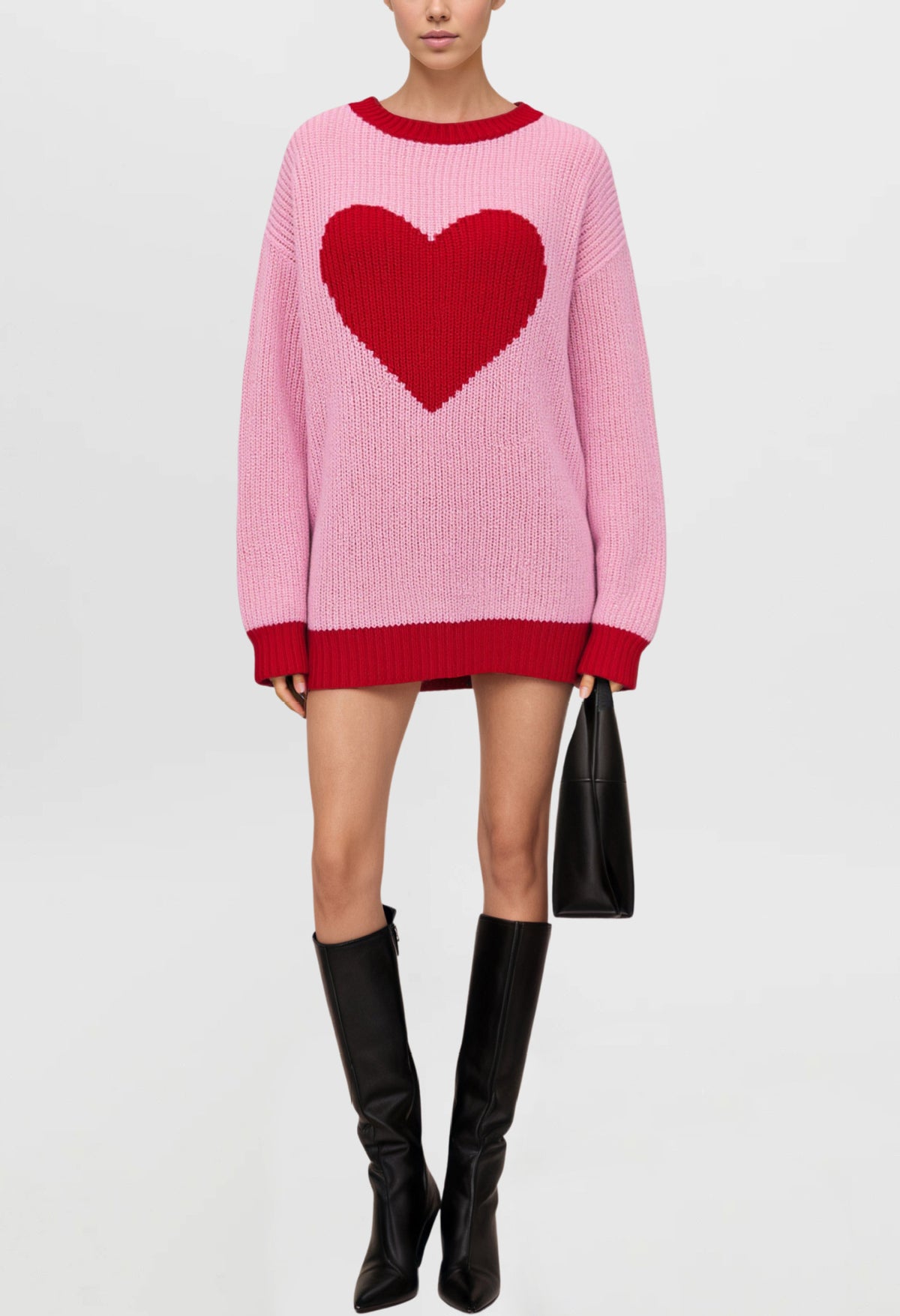 Oversized Heart Color Block Knit Sweater Pullover