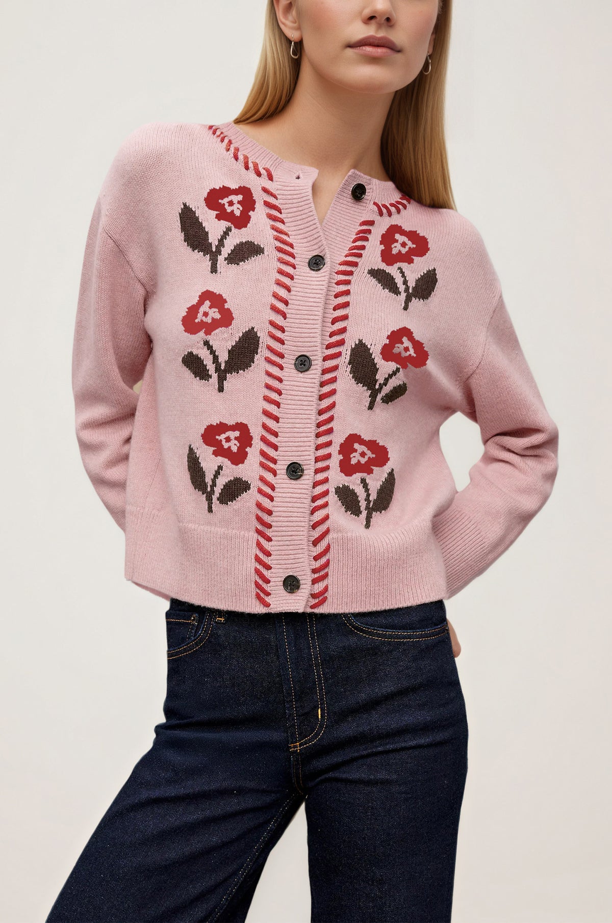 Women's Vintage Floral Knit Cardigan Button Front Sweater