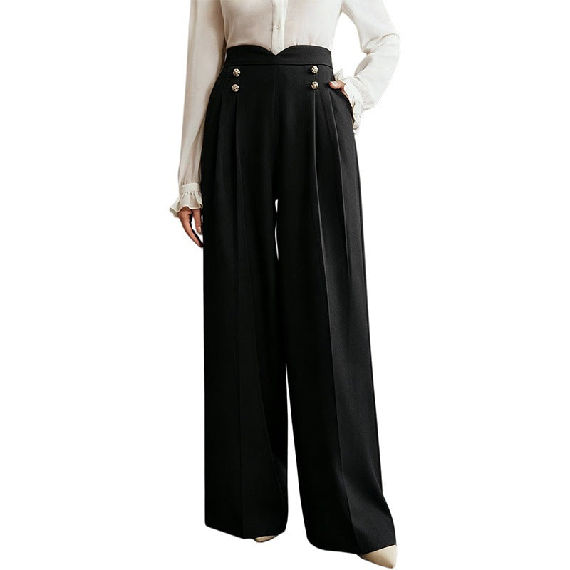 Women's High Waisted Wide Leg Work Pants Button Front