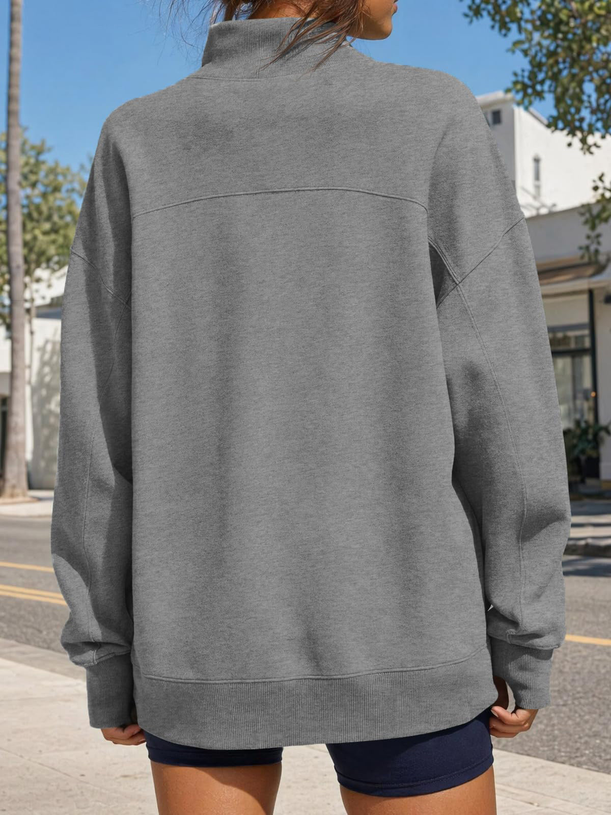 Mock Neck Oversized Womens Sweatshirt Solid Pullover Top