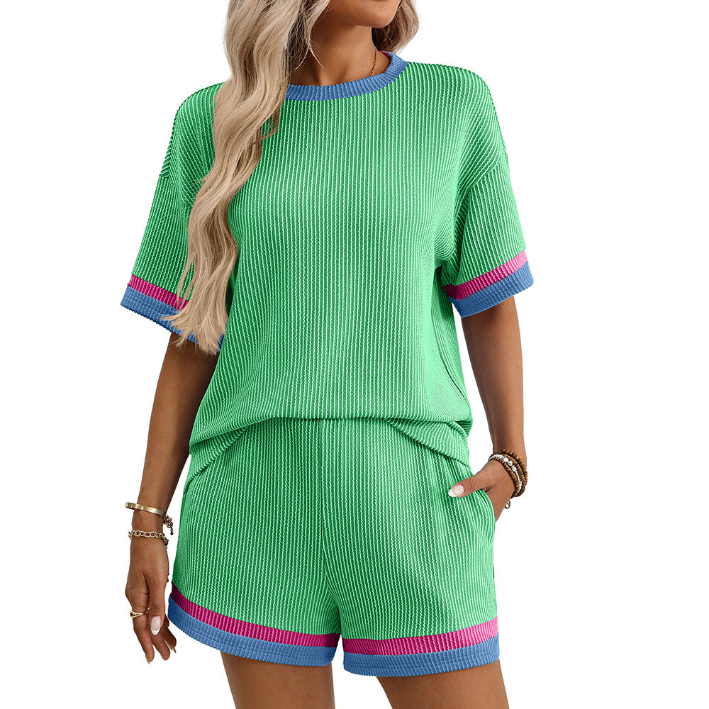 Two Piece Contrast Trim Casual Knit Summer Set