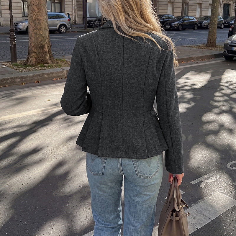 Solid Blazer Tailored Double Breasted Peplum
